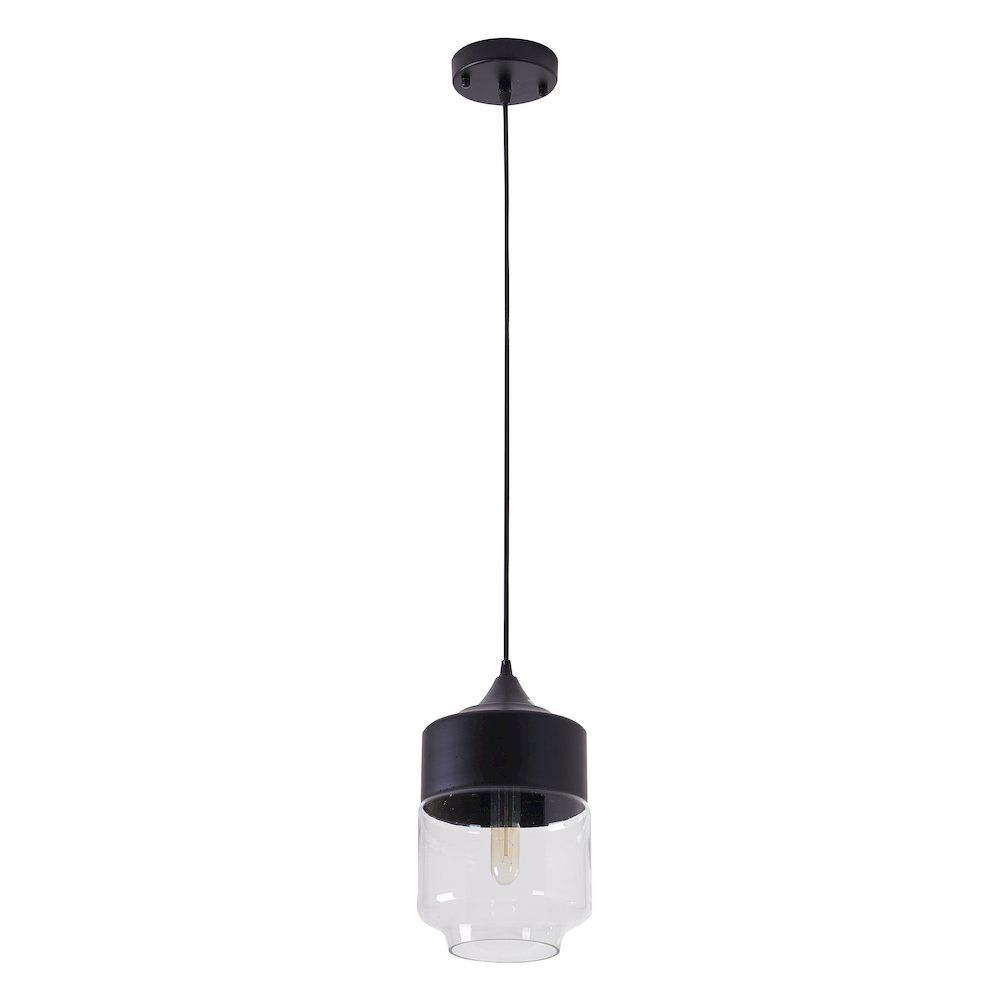 1-Light Matte Black Single Pendant With A Clear Glass Shade. Picture 2