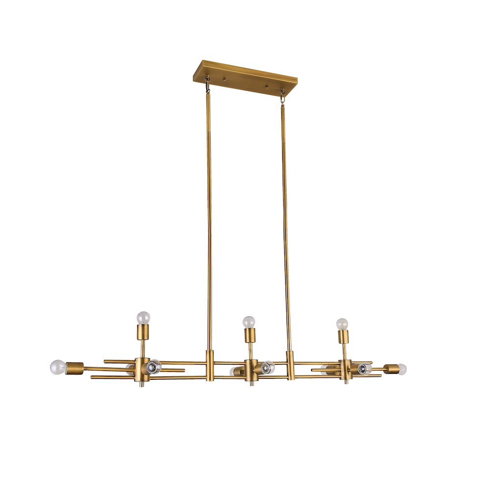 11-Light Matte Brass Metal Chandelier With Visible Bulbs. Picture 2