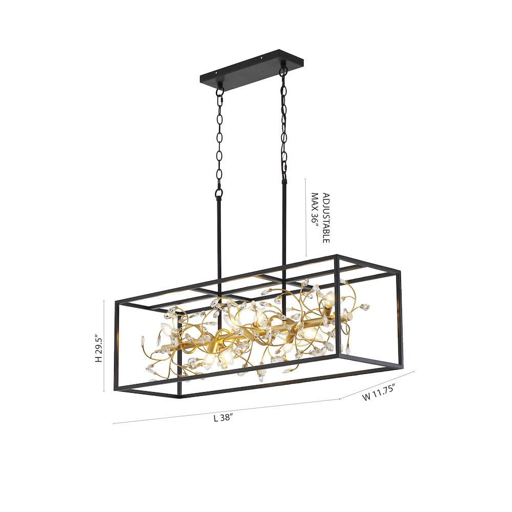 8-Light Black Cage Chandelier With Gold Branch And Clear Crystals. Picture 6