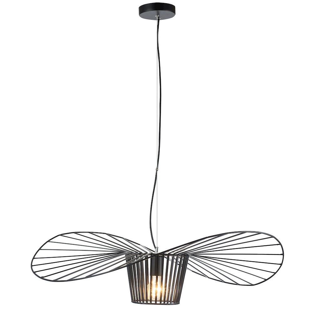 1-Light Black Iron Pendant In A "Hat" Shape. Picture 1