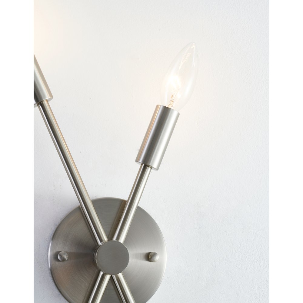 2-Light Shiny Nickel Wall Sconce With Two Pipe Arms. Picture 5