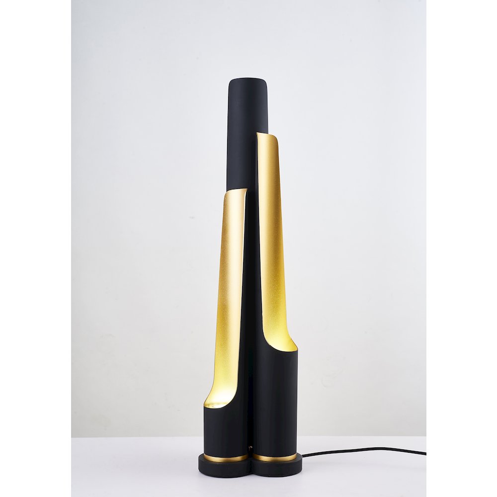 3-Light Matte Black Table Lamp With Gold Interior. Picture 3