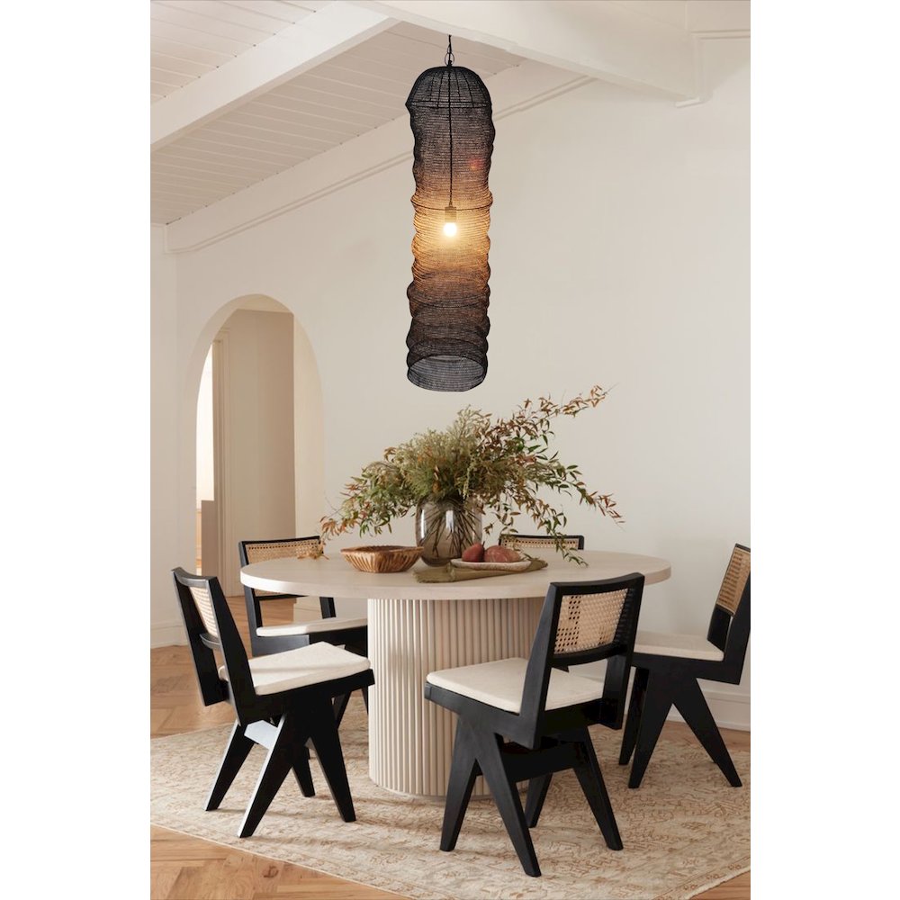 1-Light Satin Black Pendant With A Chain Basket Shade. Picture 7