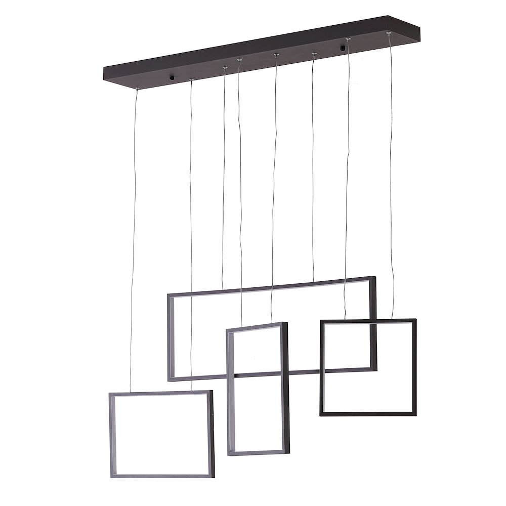 4-Light Dimmable Coffee Brown LED Chandelier With Hanging Box Pendants. Picture 2
