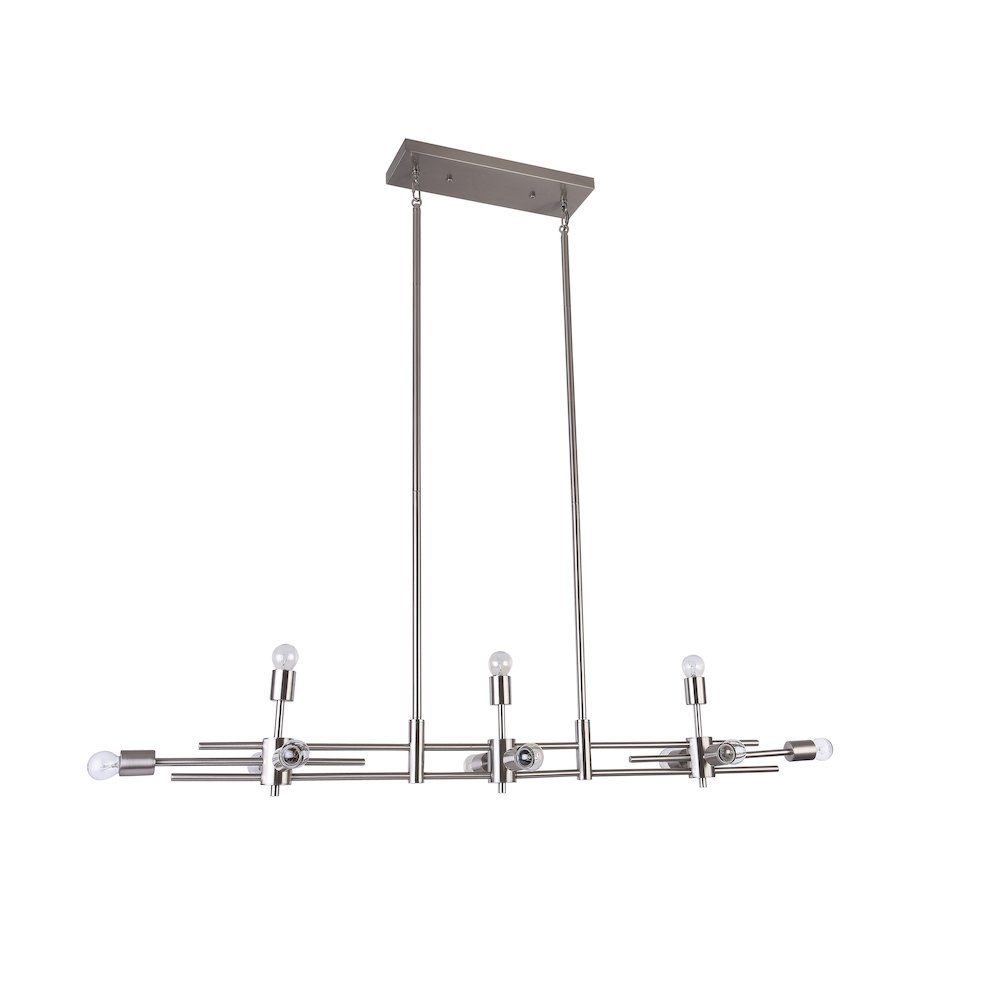 11-Light Shiny Nickel Metal Chandelier With Visible Bulbs. Picture 2