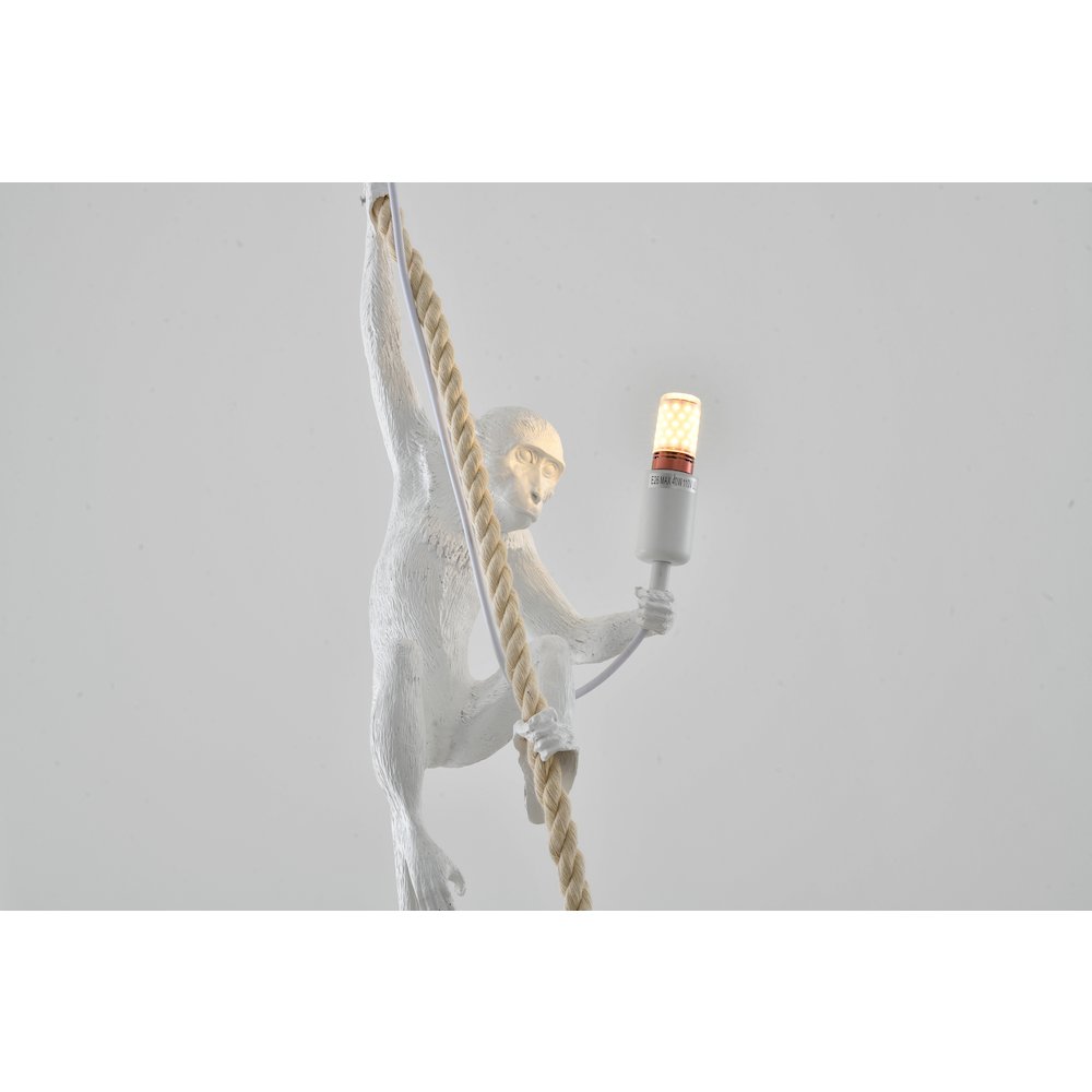 1-Light White Resin Monkey Pendant With A Brown Rope. Picture 4