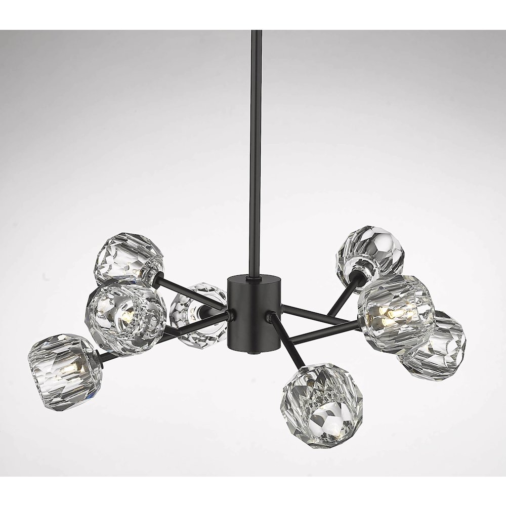 8-Light Black Chandelier With Clear Crystal Shades. Picture 2