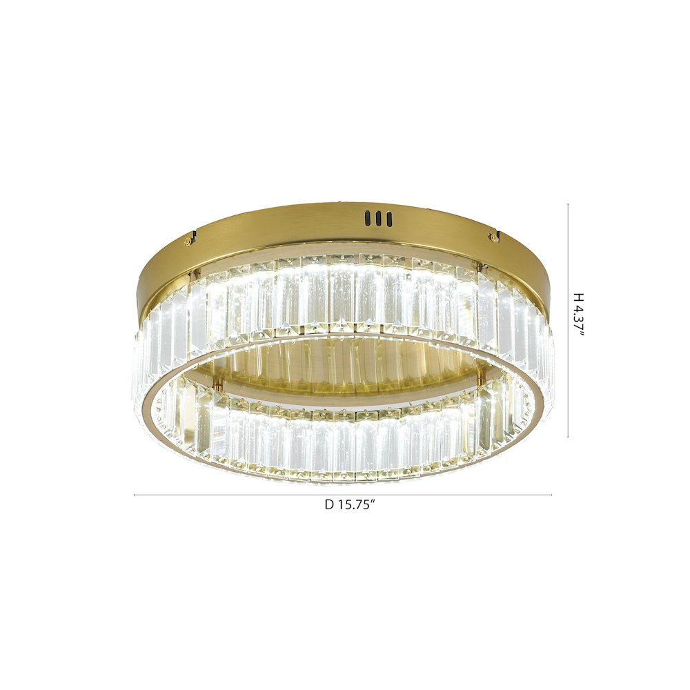 1-Light Brass Dimmable LED Flush Mount With Clear Crystals. Picture 8