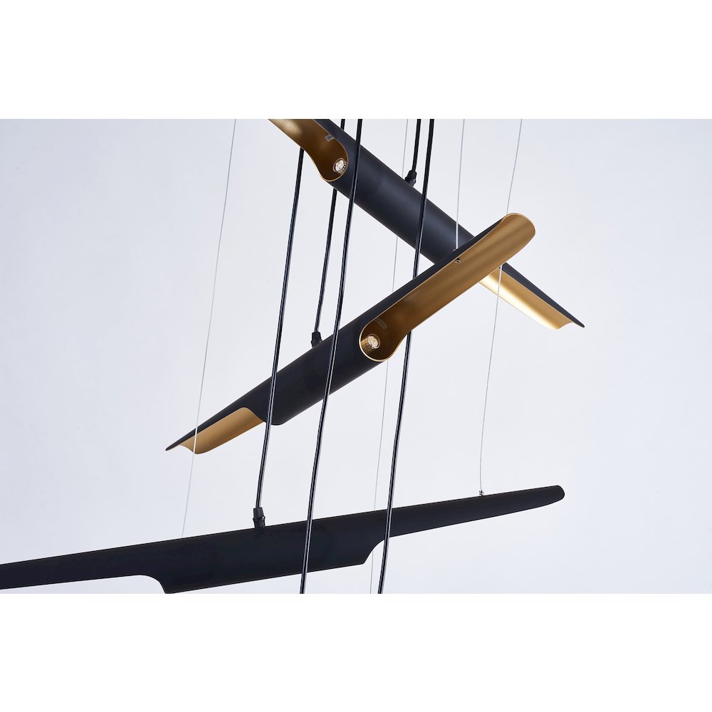 10-Light Matte Black Tubed Chandelier With Gold Interior. Picture 2