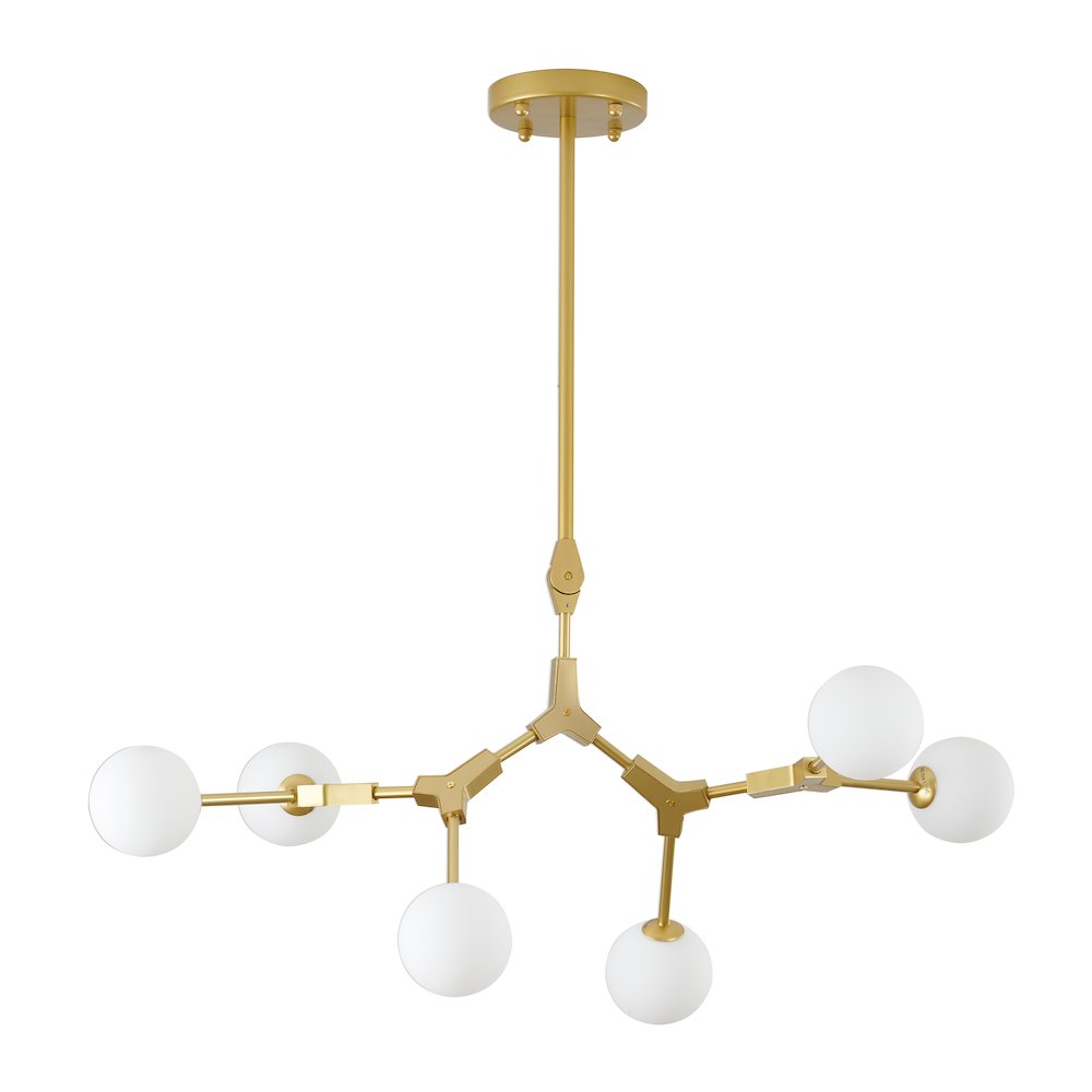6-Light Gold Chandelier With White Glass Shades. Picture 2