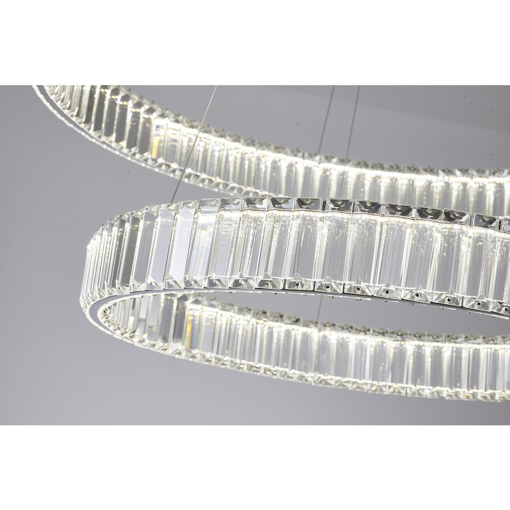 2-Light Chrome Steel LED Chandelier With Crystals. Picture 3