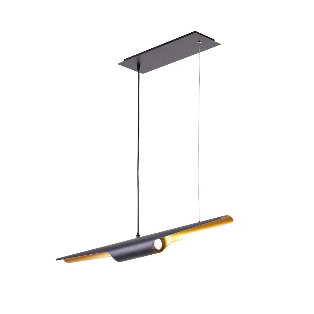 2-Light Black Tubed Pendant With A Gold Interior. Picture 2