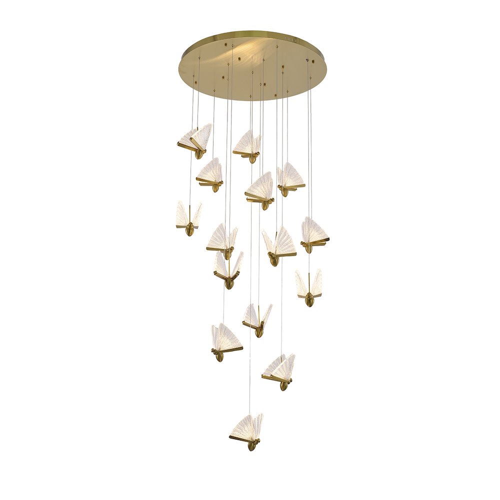 15-Light Stain Brass LED Chandelier With Butterfly Pendants. Picture 1
