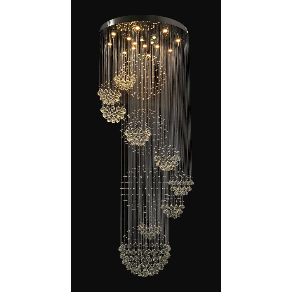 16-Light Chrome Chandelier With Clear Hanging Crystals And Beads. Picture 1