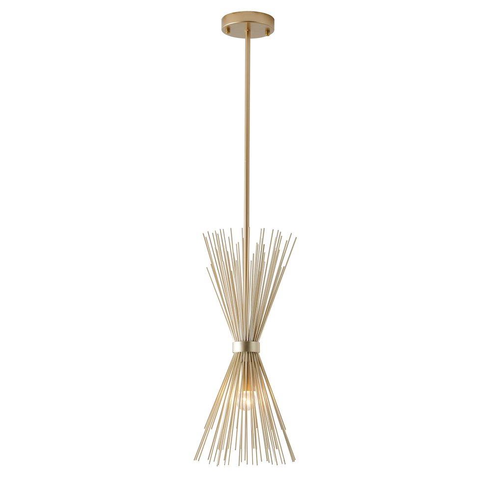 1-Light Gold Iron Pendant With A Spiked Cone Shade. Picture 1