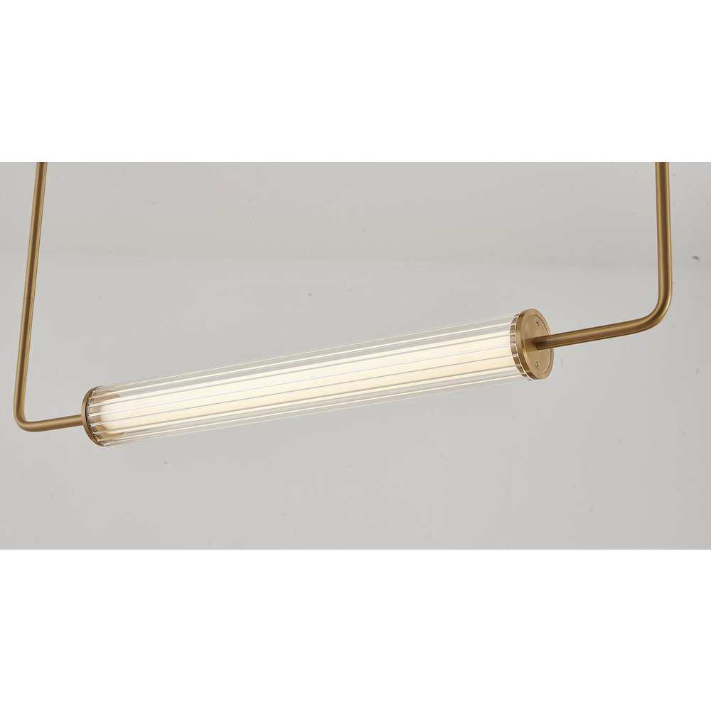 2-Light Brass LED Chandelier With Clear And White Glass Cylinder Shades. Picture 5