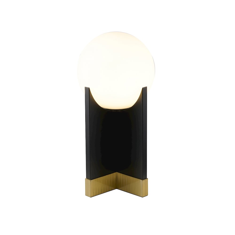 1-Light Table Lamp With A Stain Brass Base, Black Iron Body. Picture 1