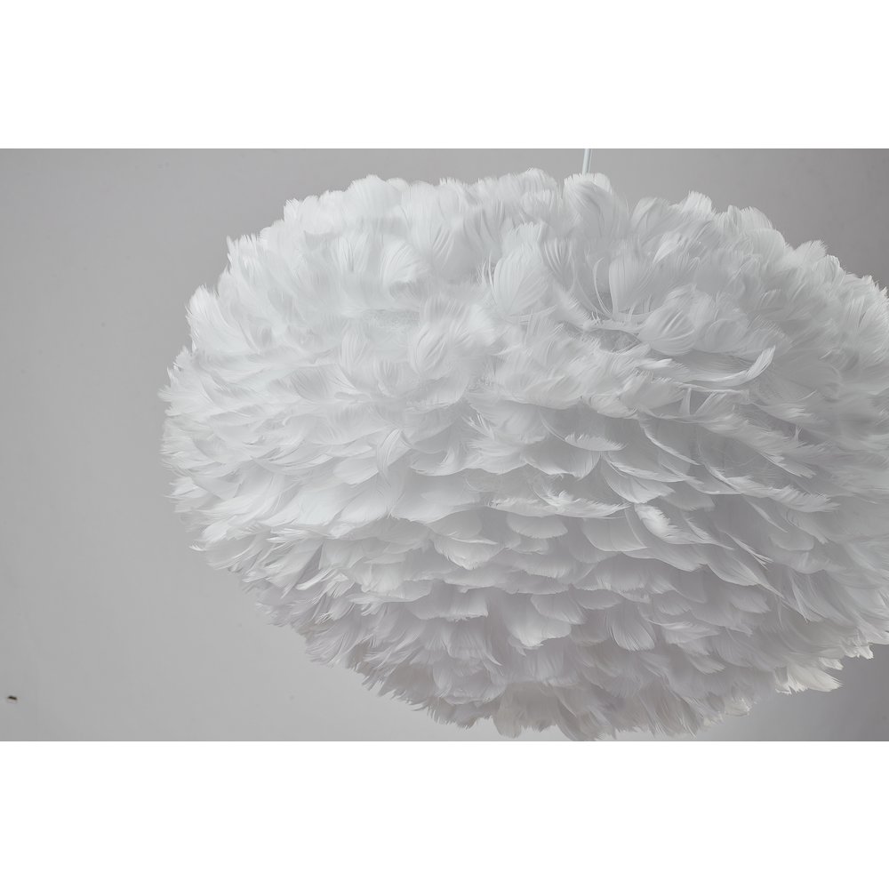 1-Light Light White Goose Fether Chandelier With A White Iron Frame. Picture 3