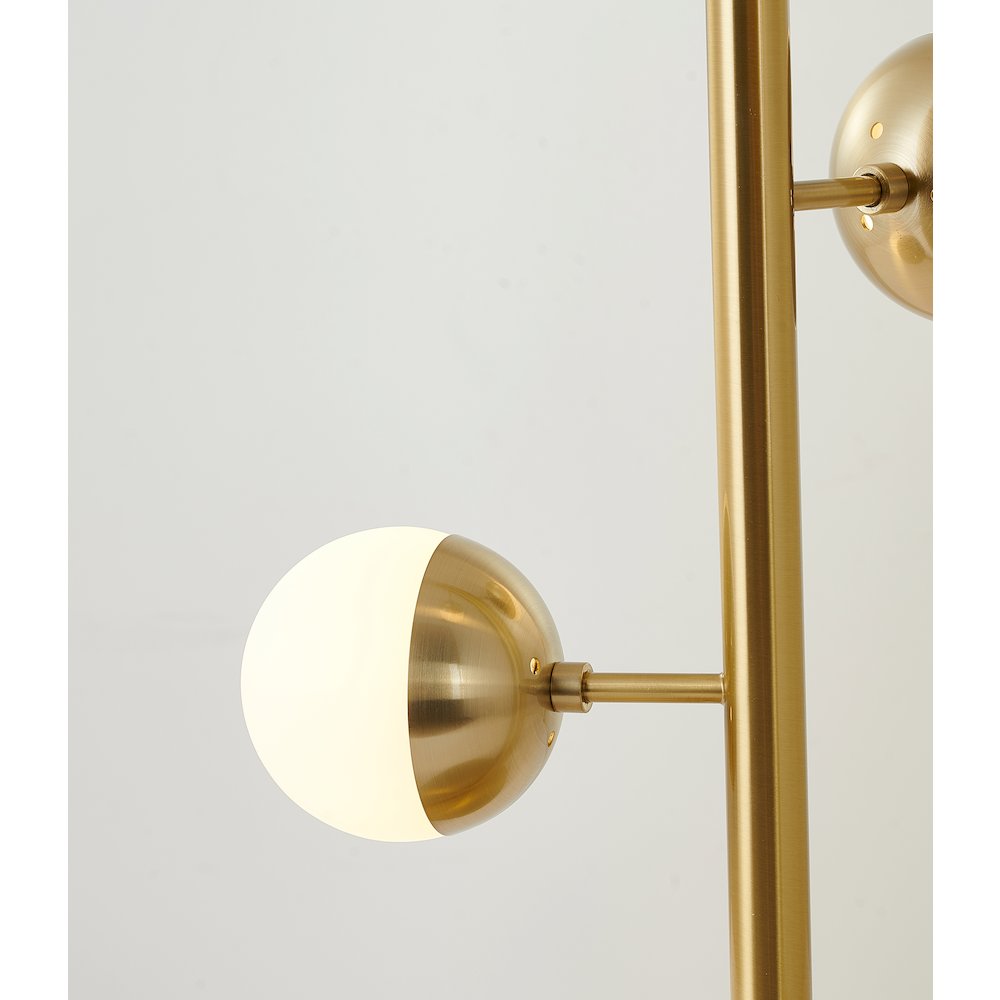 3-Light Brass Metal Table Lamp With White Glass Shades. Picture 5