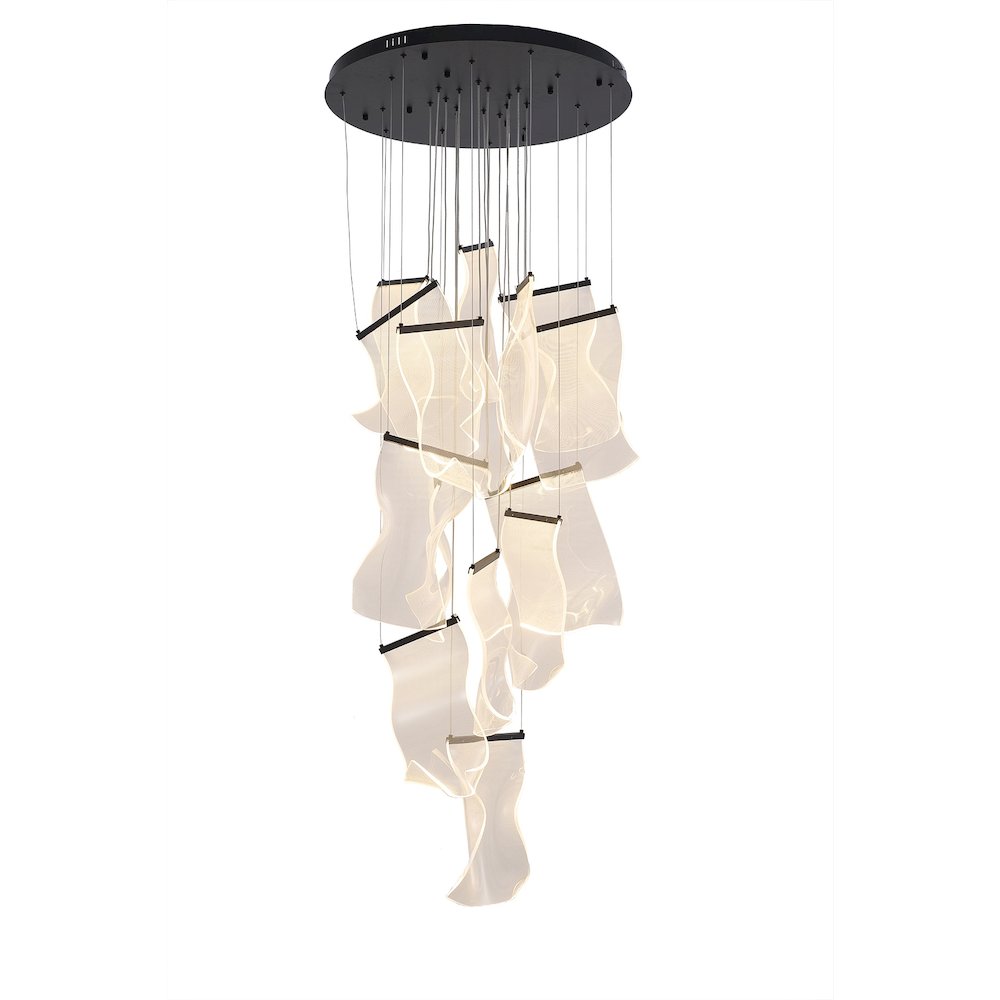 8-Light Satin Black Chandelier With Acrylic Crumbled Sheet Pendants. Picture 3