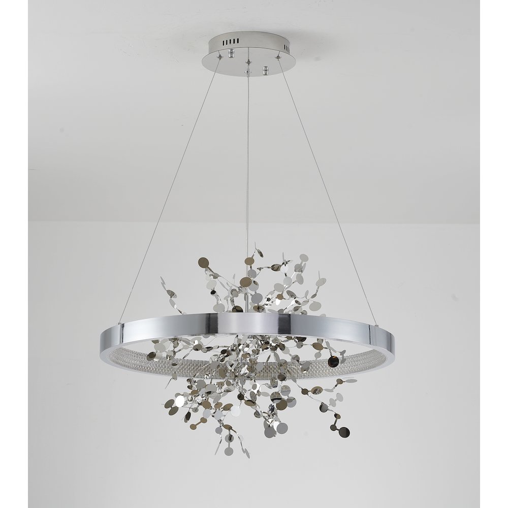 1-Light Chrome Stainless Steel LED Chandelier, Chrome Aluminum Confetti Interior. Picture 2