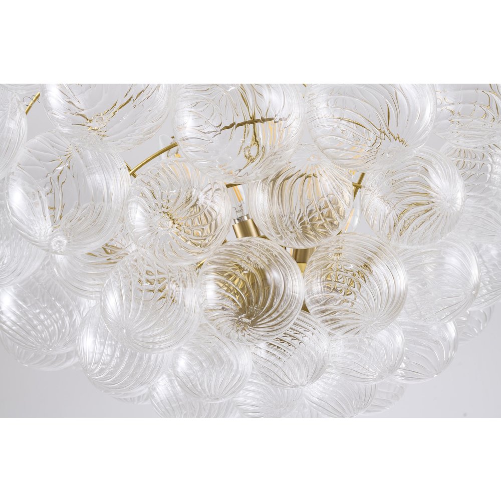 12-Light Brass Chandelier With Clear Swirl Glass Accents. Picture 4