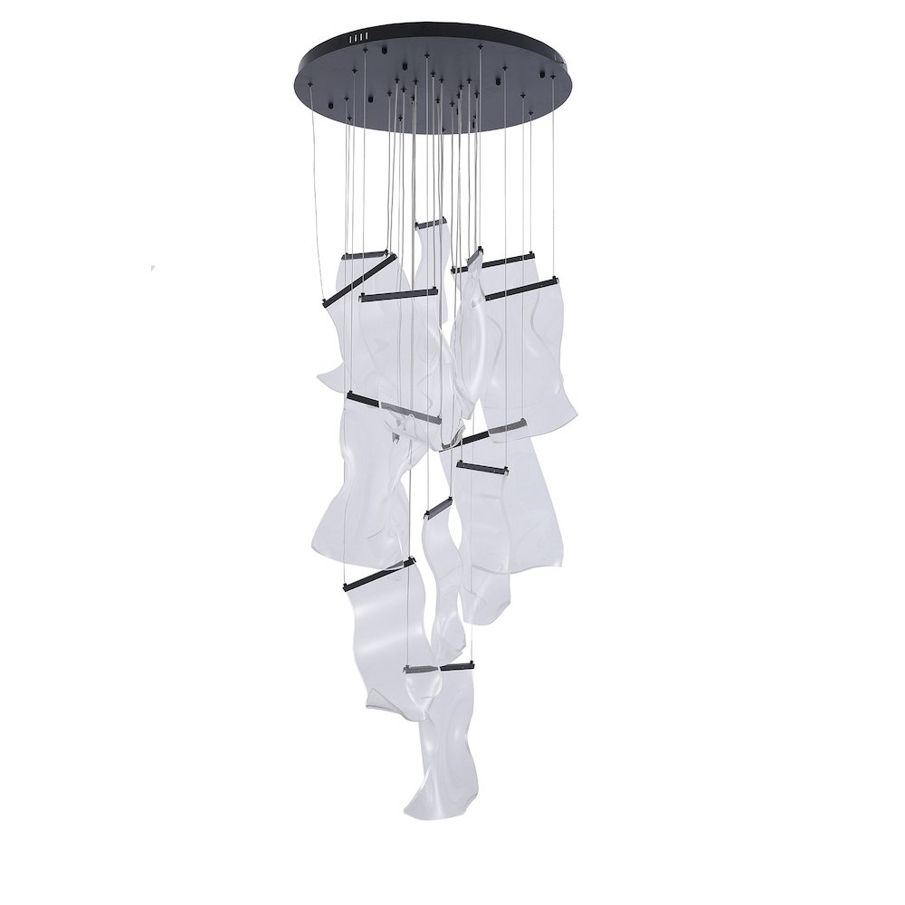 8-Light Satin Black Chandelier With Acrylic Crumbled Sheet Pendants. Picture 2