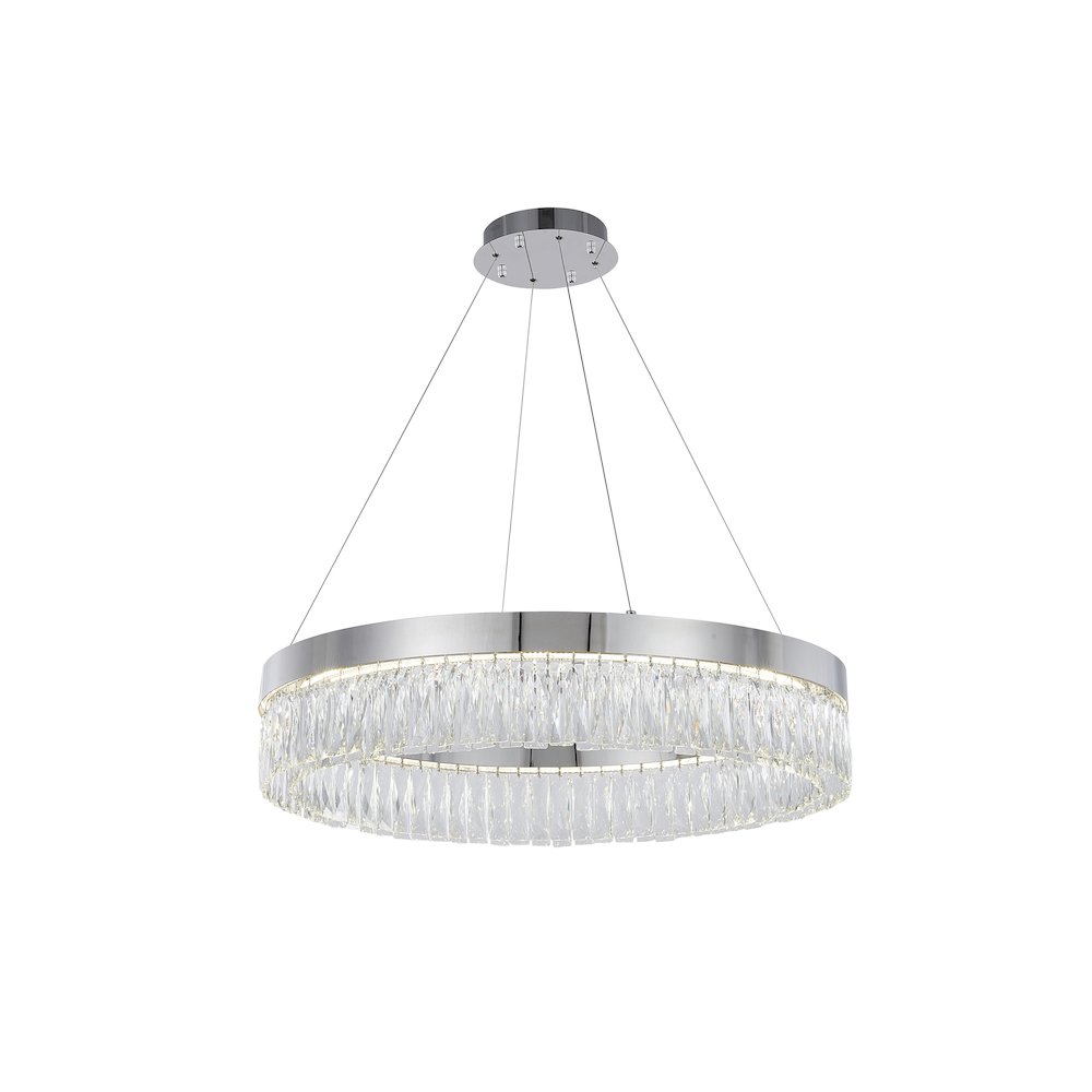 1-Light Chrome LED Chandelier With Clear Crystal Accents. Picture 1