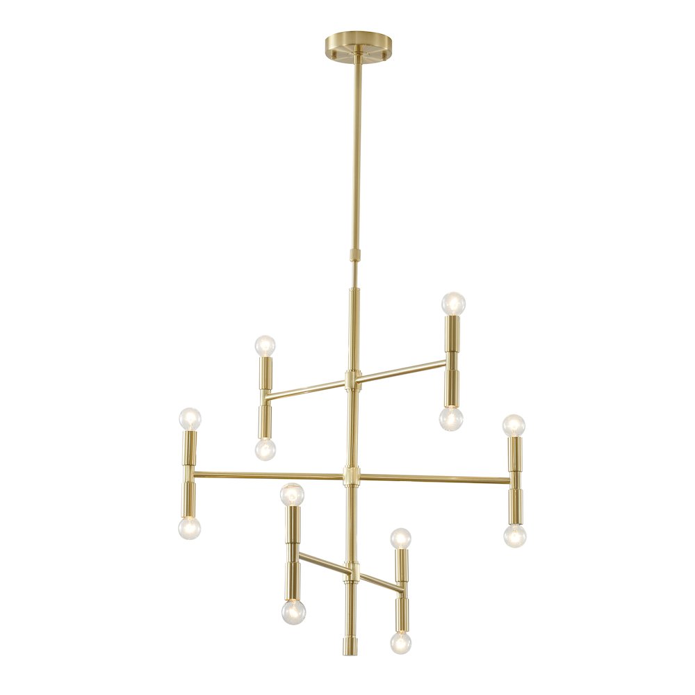 6-Light 3-Tier Chandelier In a Satin Gold Finish. Picture 1