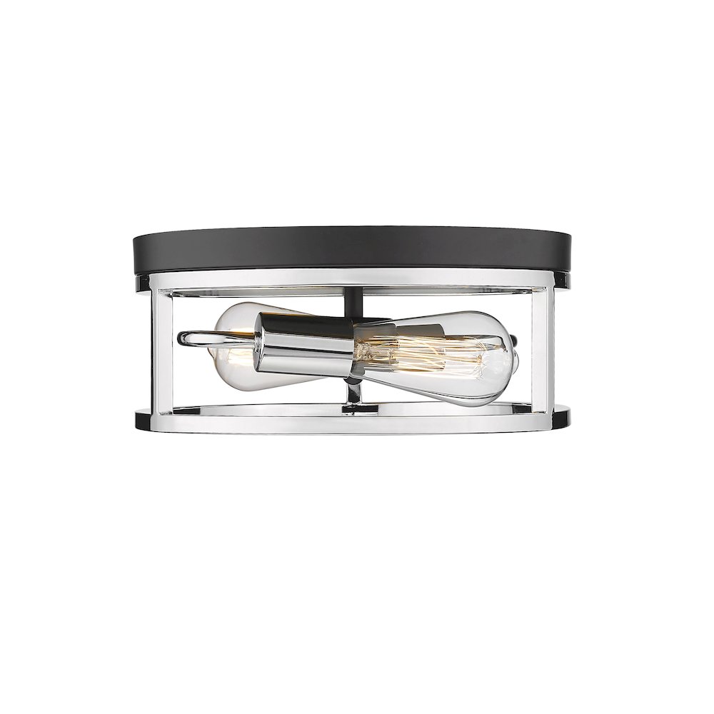 2-Light Black And Chrome Metal Flush Mount. Picture 4