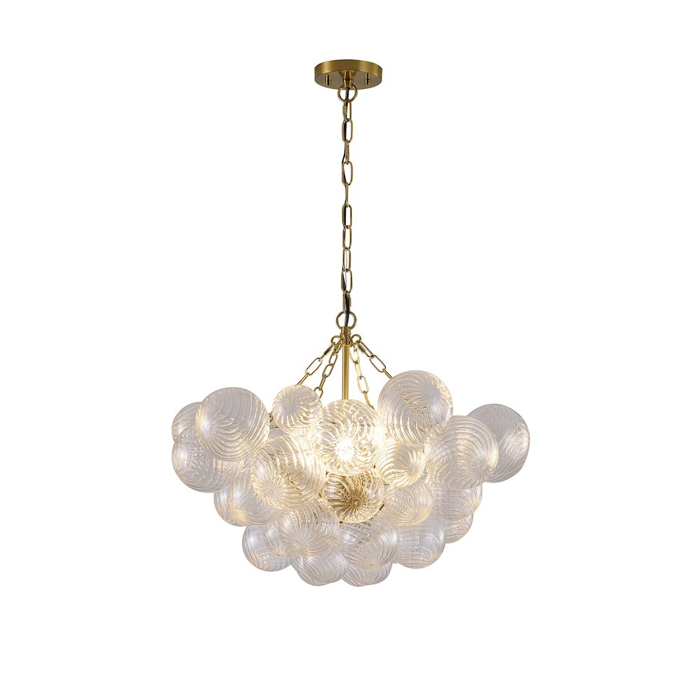 8-Light Brass Chandelier With Clear Swirl Glass Accents. Picture 1