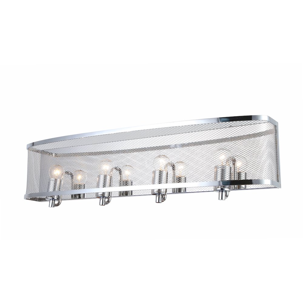 4-Light Chrome Wall Sconce With A Metal Mesh Shade. Picture 1