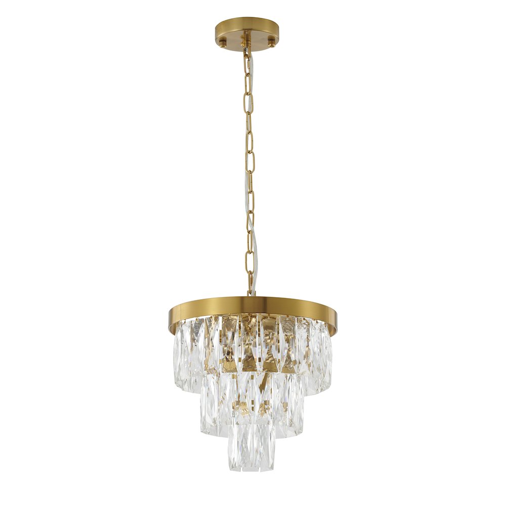 3-Light Gold Metal Chandelier With Clear Crystals. Picture 2