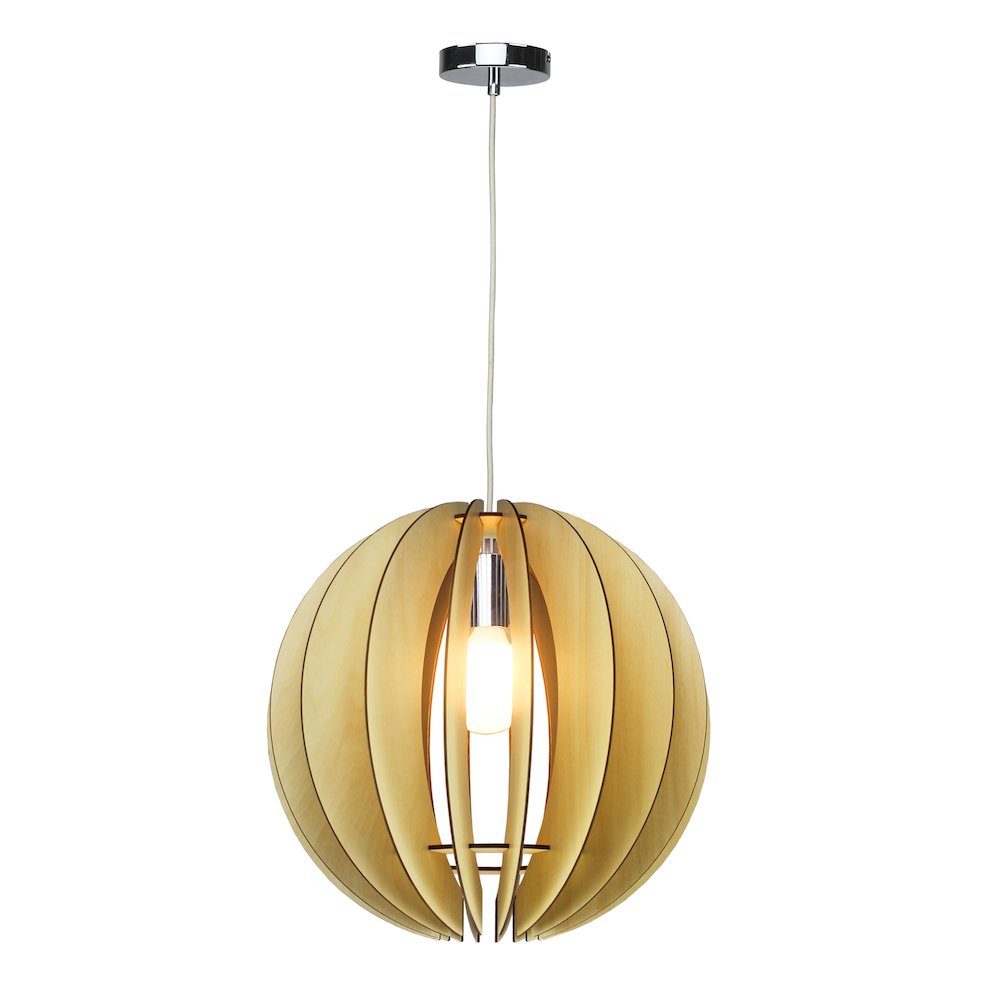 1-Light Natural Wood ORB Single Pendant light. Picture 1