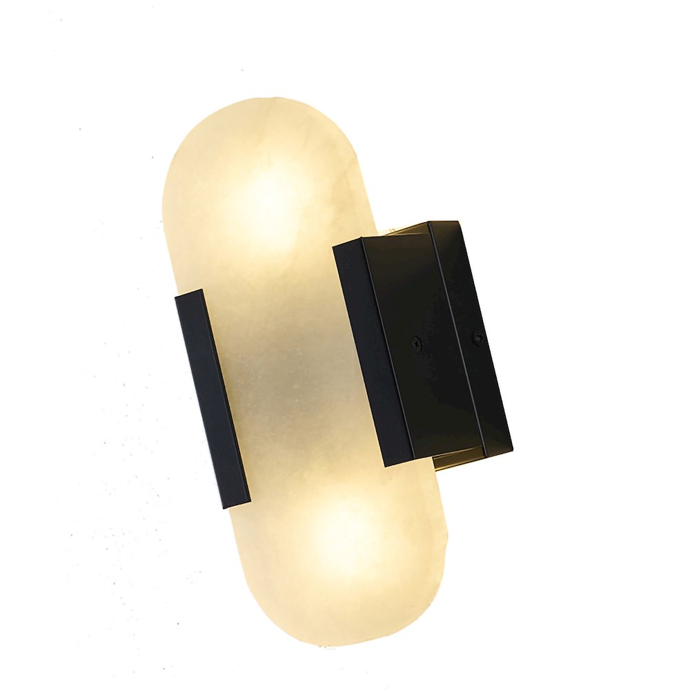 2-Light Satin Black Metal LED Wall Sconce With A Alabaster Shade. Picture 3
