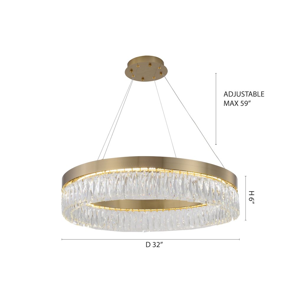 1-Light Gold LED Chandelier With Clear Crystal Accents. Picture 5