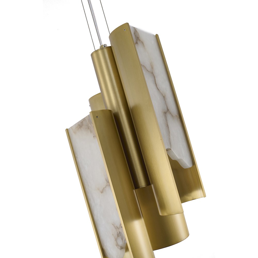 3-Light Satin Brass Aluminum LED Pendant With White Alabaster Accents. Picture 4