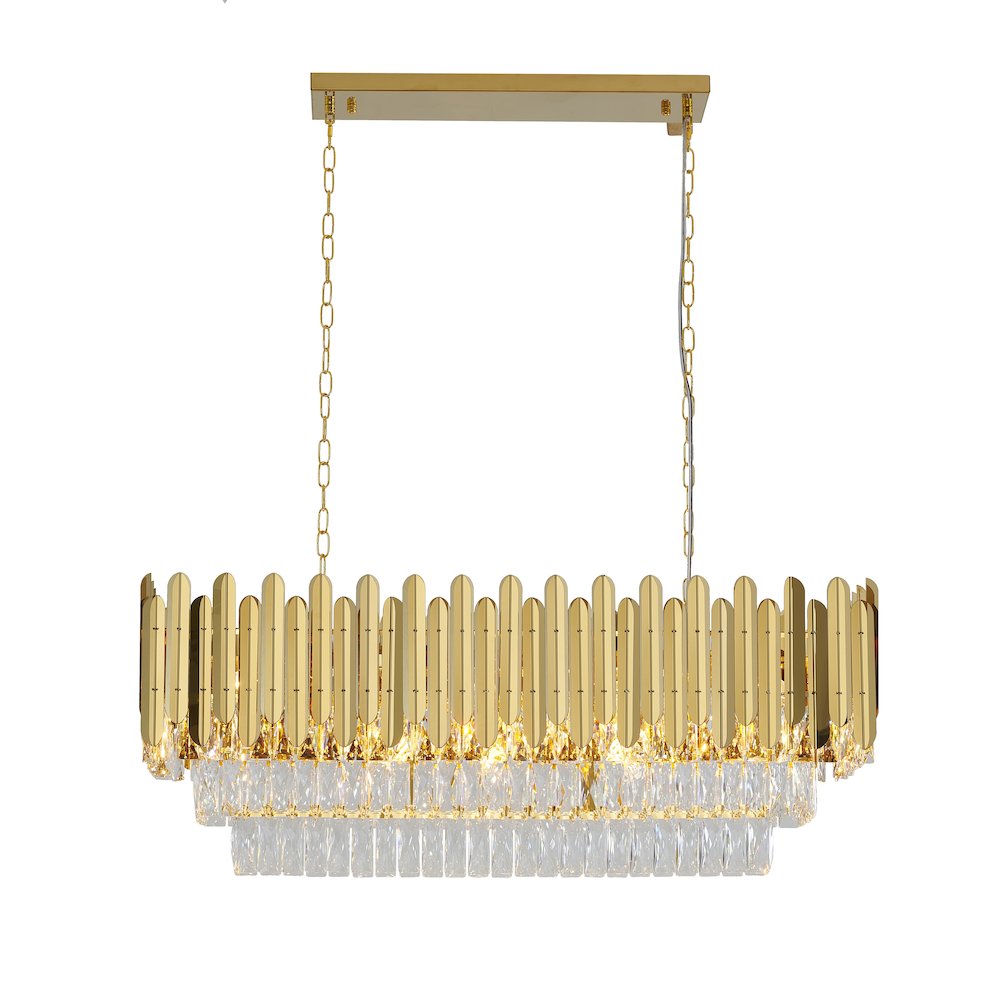 12-Light Gold Stainless Steel Chandelier With Clear Crystal Accents. Picture 2