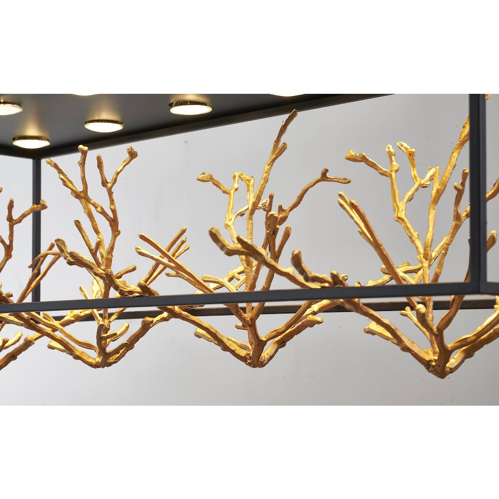 12-Light Matte Black Pendant With Gold Branch Accents. Picture 3