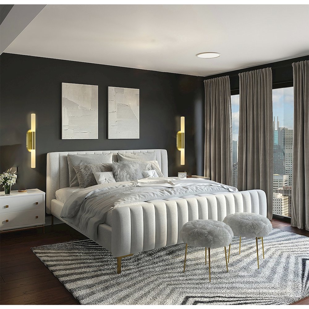 2-Light Satin Brass Wall Sconce Lighting With White Frosted Acrylic Shades. Picture 7