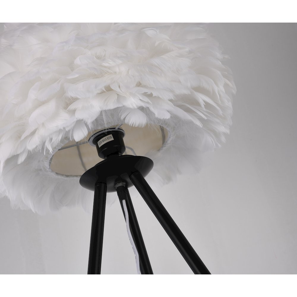 1-Light White Goose Feather Ball Floor Lamp With A Black Iron Frame. Picture 4