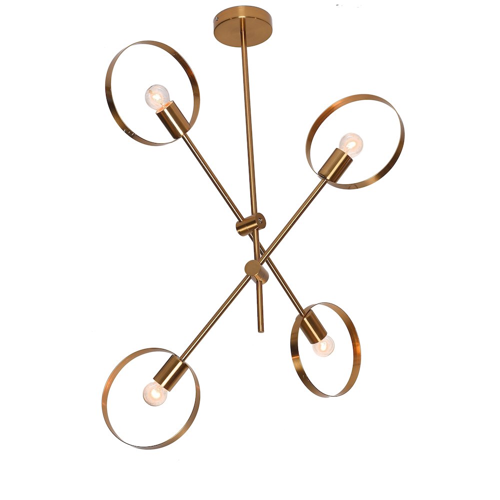 4-Light Brushed Bronze Pipe Arm Chandelier. Picture 1