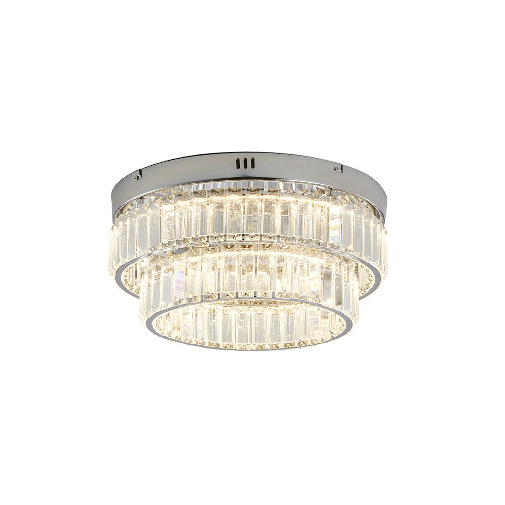 2-Light Chrome Dimmable LED Flush Mount With Clear Crystals. Picture 2