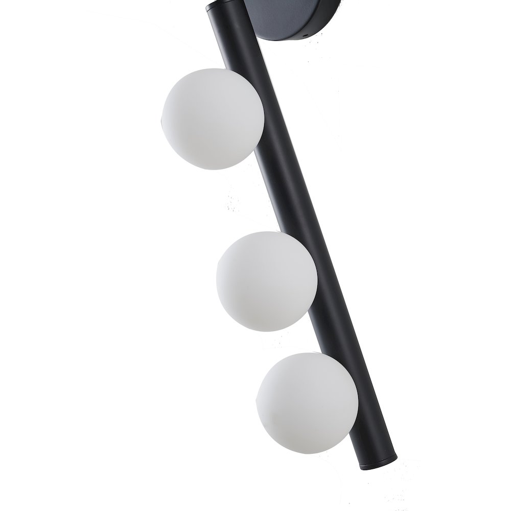 3-Light Matte Black Metal Wall Sconce With Whtie Glass Shades. Picture 4