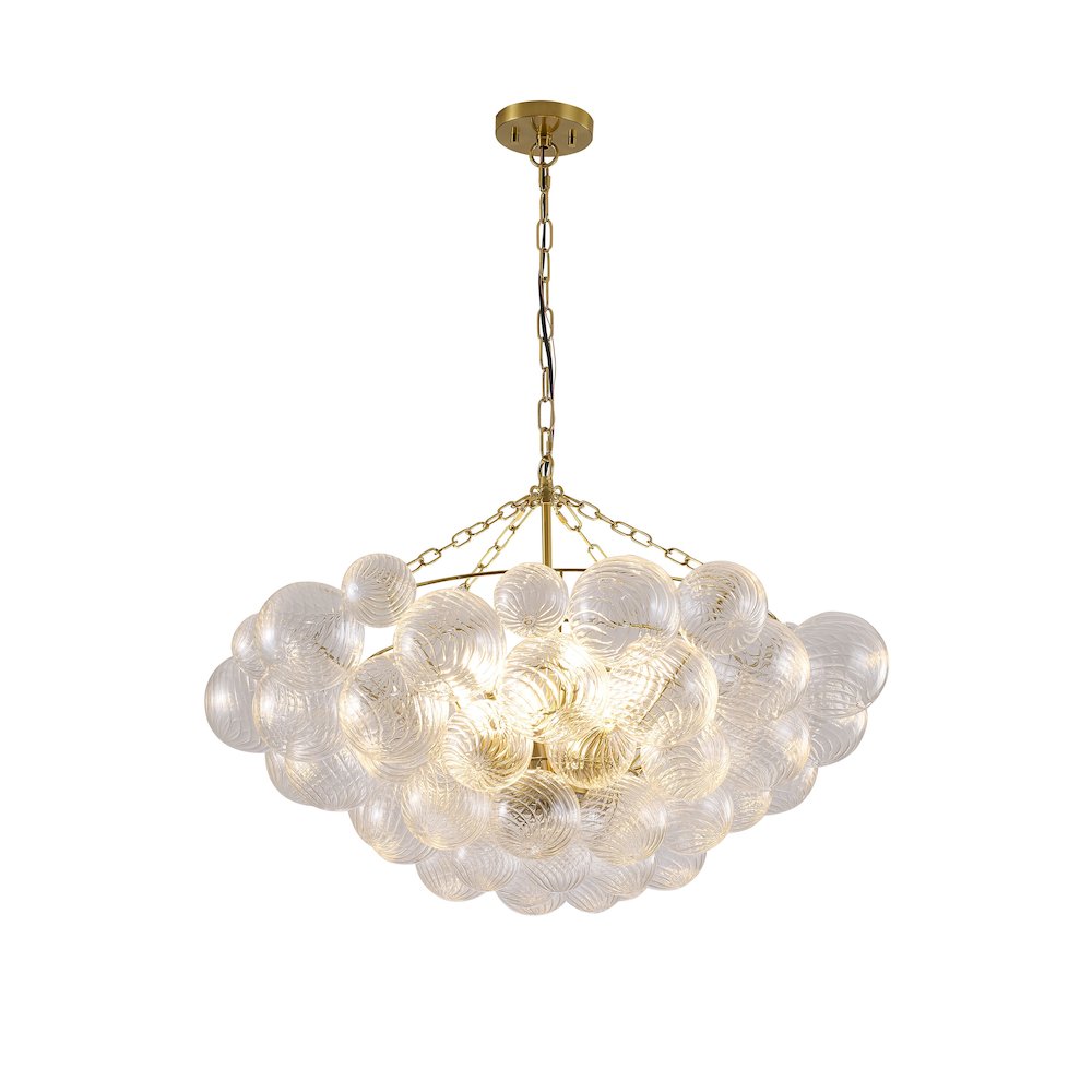 12-Light Brass Chandelier With Clear Swirl Glass Accents. Picture 1