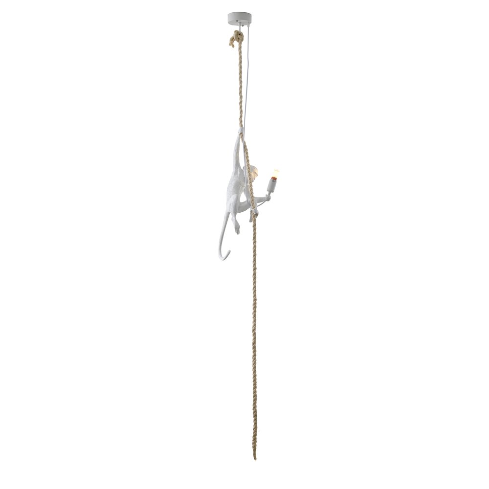 1-Light White Resin Monkey Pendant With A Brown Rope. Picture 1