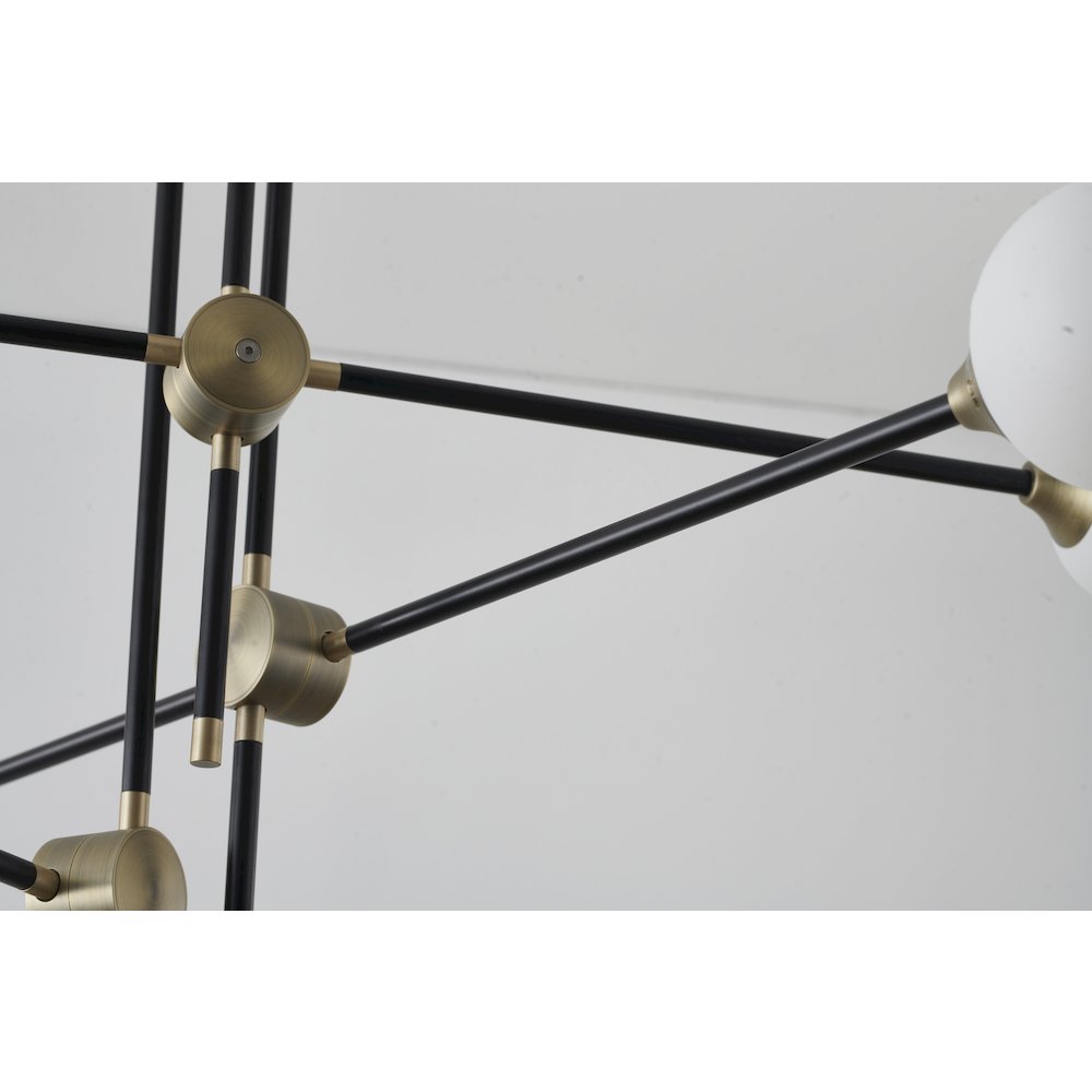 6-Light Black Metal Chandelier With Frosted Glass Shades. Picture 4