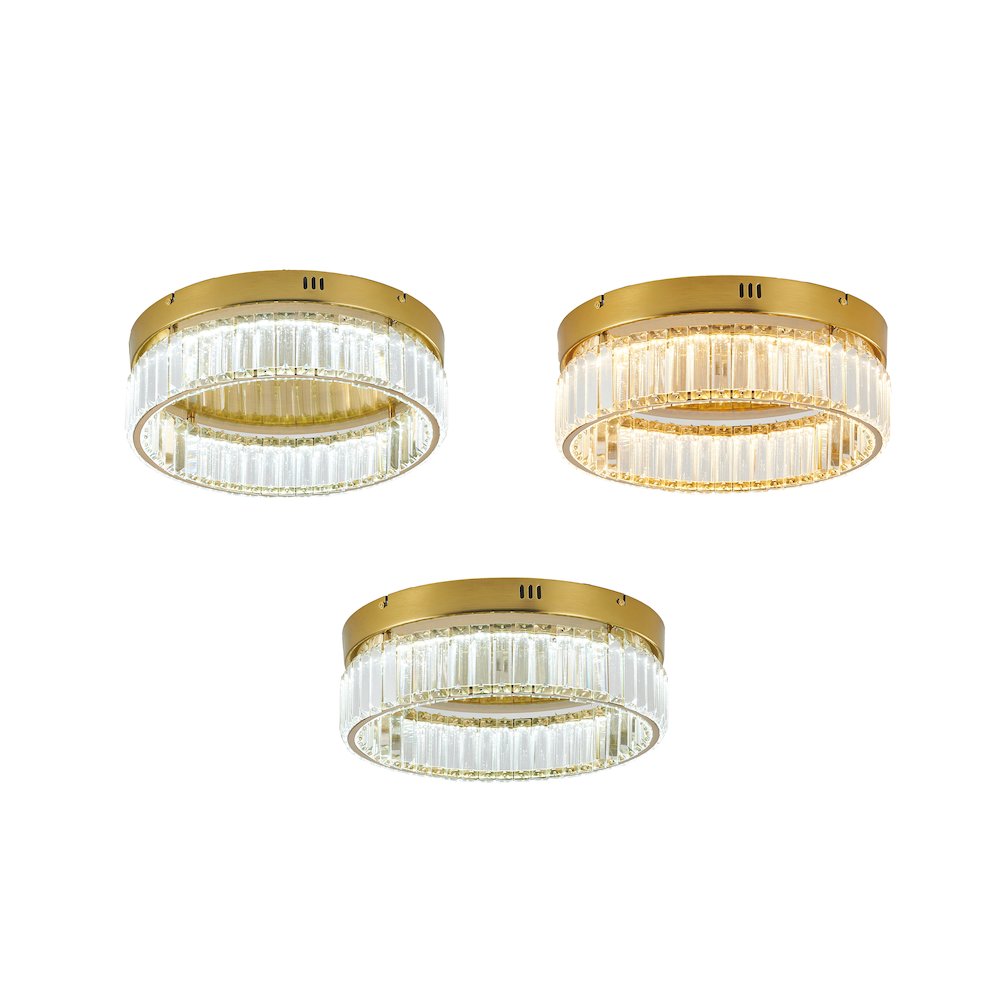 1-Light Brass Dimmable LED Flush Mount With Clear Crystals. Picture 7