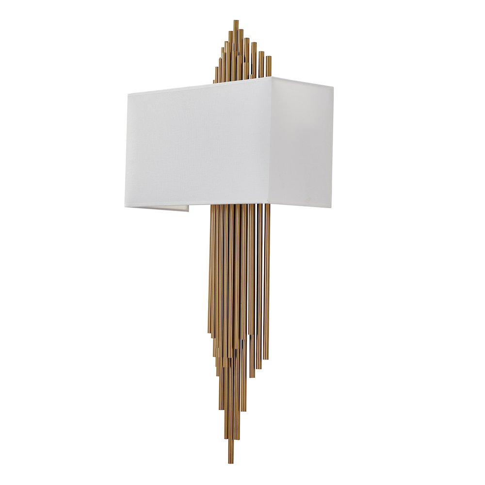 2-Light Antique Brass Rod Wall Sconce With A White Shade. Picture 2