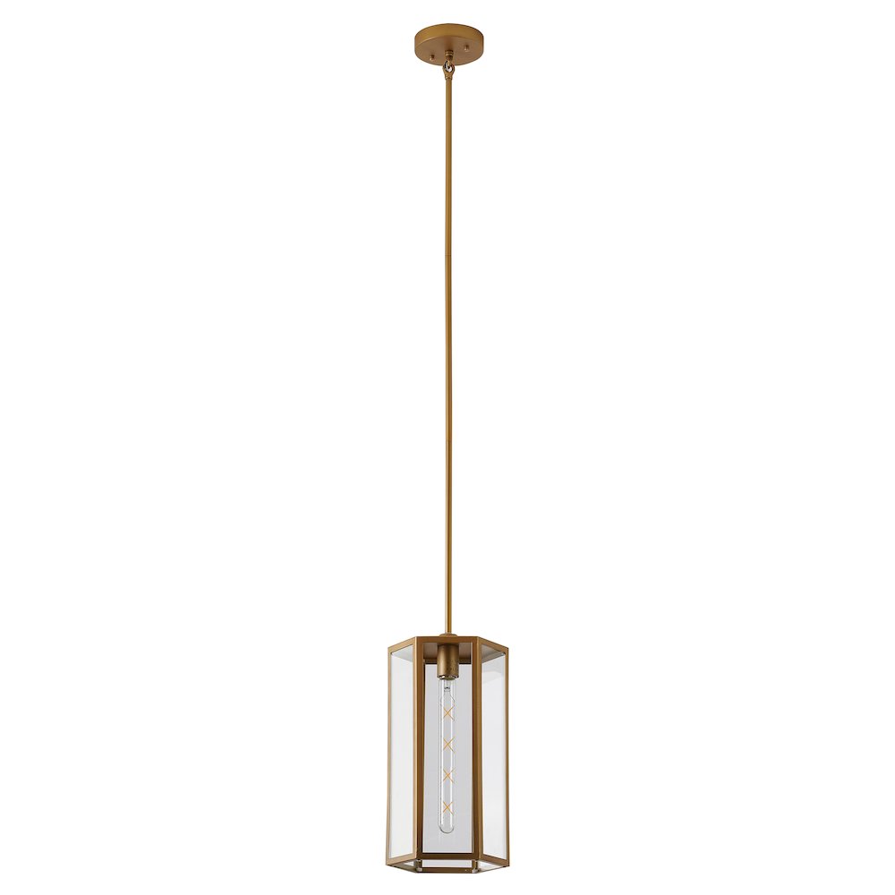 1-Light Brass Outdoor Pendant With A Clear Glass Shade. Picture 2